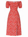 Red 1960s Floral Off-Shoulder Side Slit Dress, vintage dress, retro fashion, floral print - perfect for women who love vintage and retro fashion