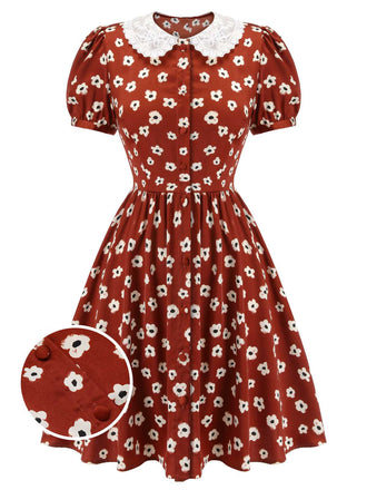 Red 1960s Floral Puff Sleeve Flared Dress: timeless style reimagined