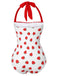 Red 1960s Halter Bow Strawberry One-Piece Swimsuit — because 1960s glamour never goes out of style