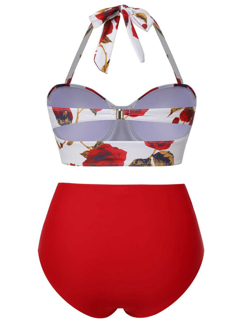 Red 1960s Halter Roses Swimsuit: 1960s Riviera elegance, reimagined for her