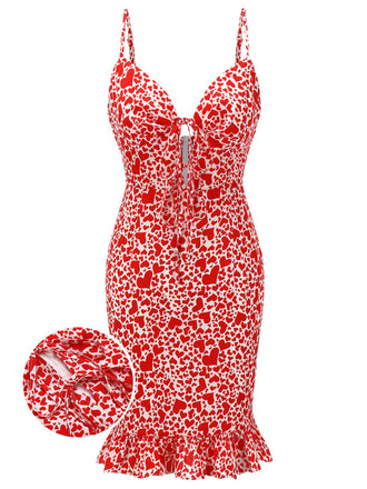Red 1960s Heart Strap Fishtail Dress, vintage dress, retro fashion - perfect for women who love vintage and retro fashion