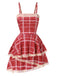 She slips into this Red 1960s Irregular Layered Hem Plaid Suspender Dress and suddenly it's a 1960s daydream