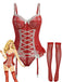 Red 1960s Lace Bow Corset Lingerie With Stocking - vintage fashion, retro style, elegant red