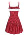 Red 1960s Lace Patchwork Polka Dots Pleated Dress - vintage dress, retro fashion, elegant red