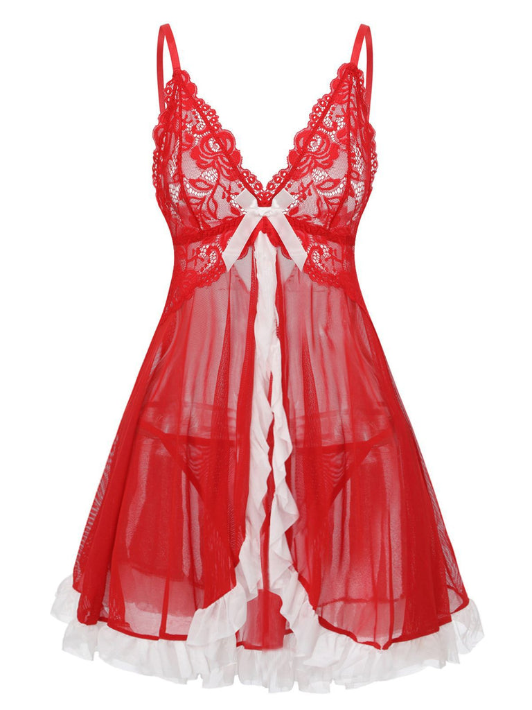 Red 1960s Lace Slip Nightgown Set | Retro Stage Red 1960s Lace Slip Nightgown Set | Retro Stage