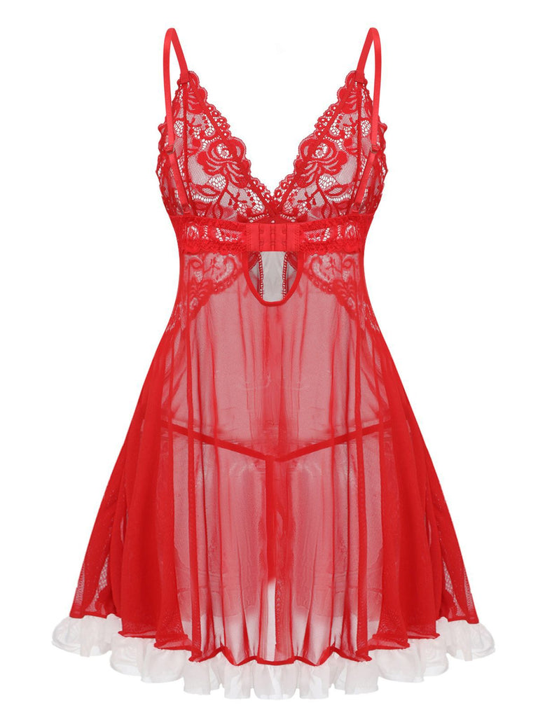 Red 1960s Lace Slip Nightgown Set | Retro Stage Red 1960s Lace Slip Nightgown Set | Retro Stage