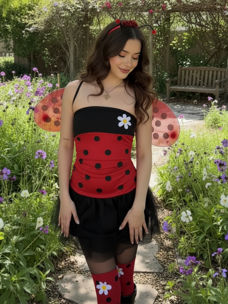 Red 1960s Miraculous Ladybug Cosplay Costume Set - vintage fashion, retro style, elegant red
