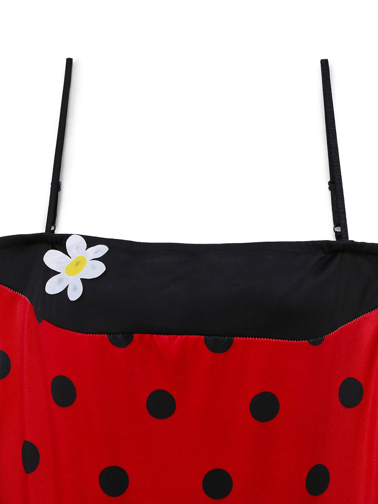 Red 1960s Miraculous Ladybug Cosplay Costume Set - vintage fashion, retro style, elegant red