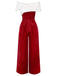 She finds her 1960s story in this Red 1960s Off-Shoulder Faux Fur Velvet Jumpsuit