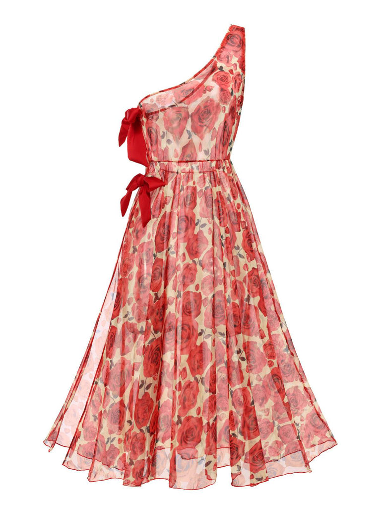 She's wearing 2PCS Red 1960s Glitter Ring Bikini Set & Roses Cover-Up and the whole beach remembers the 1960s