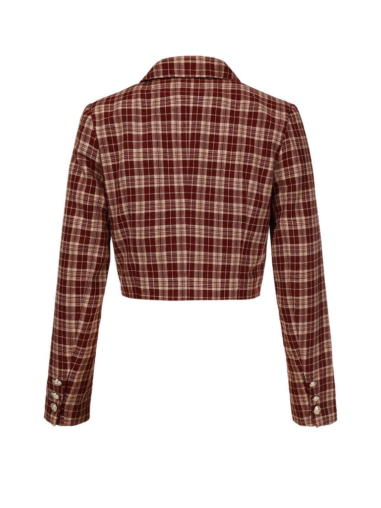 Red 1960s Plaid Lapel Short Coat - vintage fashion, retro style, elegant red