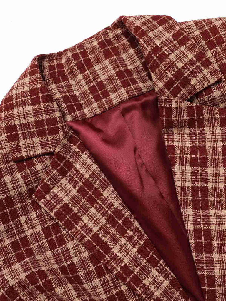 Red 1960s Plaid Lapel Short Coat - vintage fashion, retro style, elegant red
