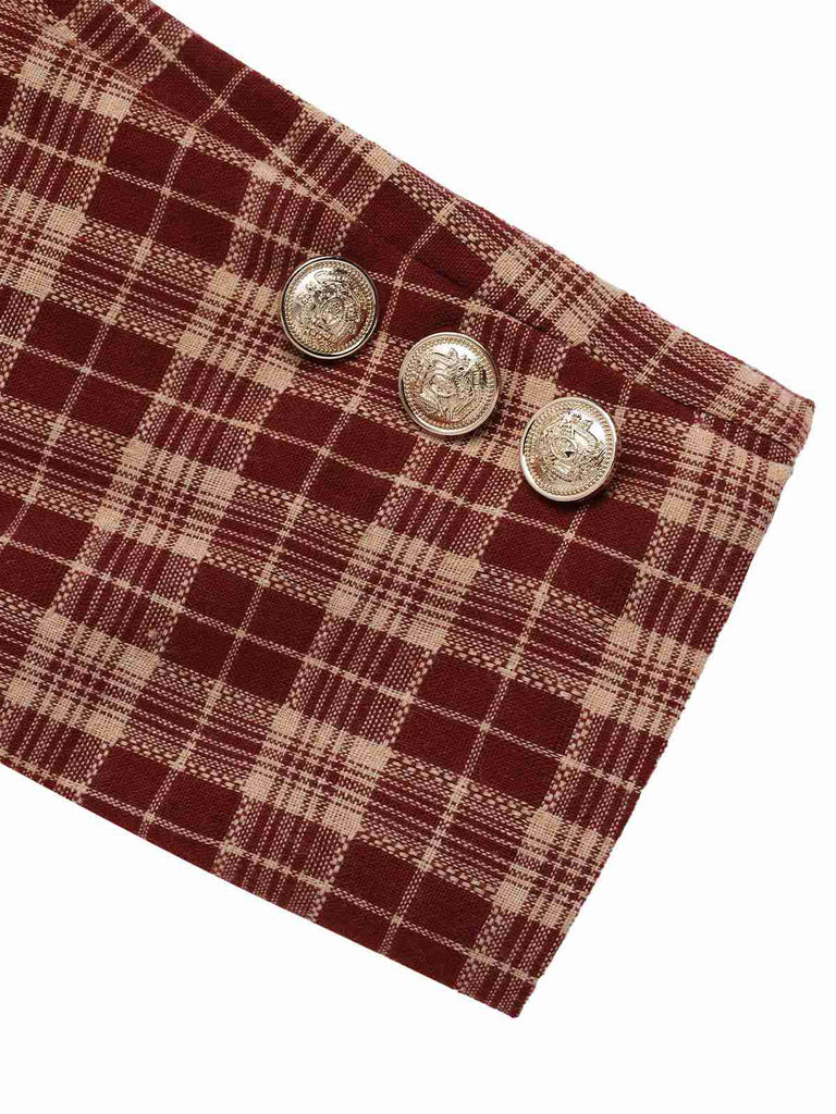 Red 1960s Plaid Lapel Short Coat - vintage fashion, retro style, elegant red