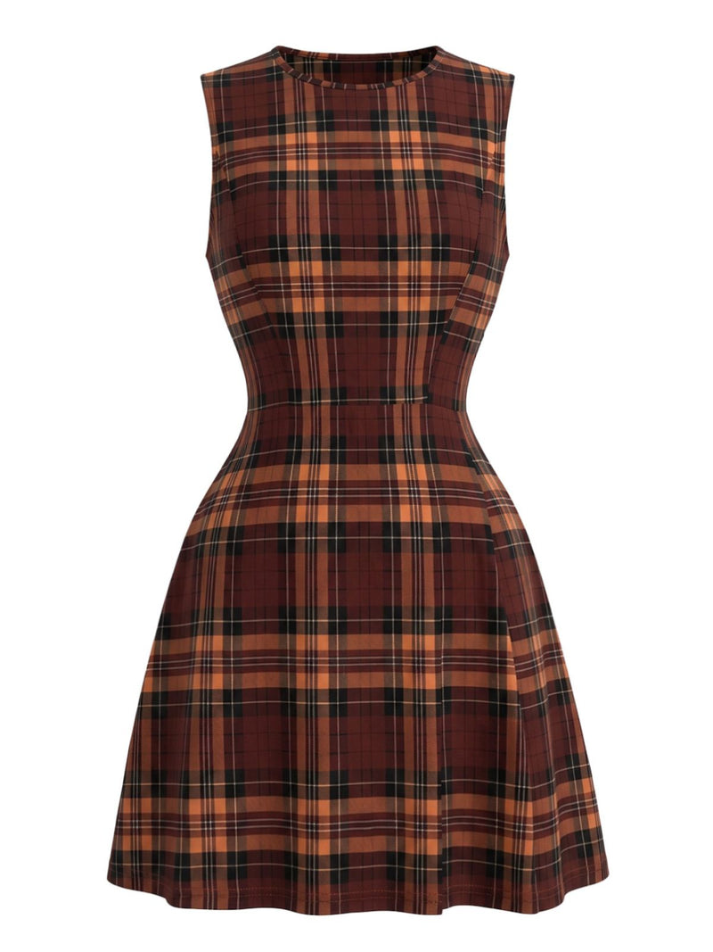 Red 1960s Plaid Sleeveless A-Line Dress