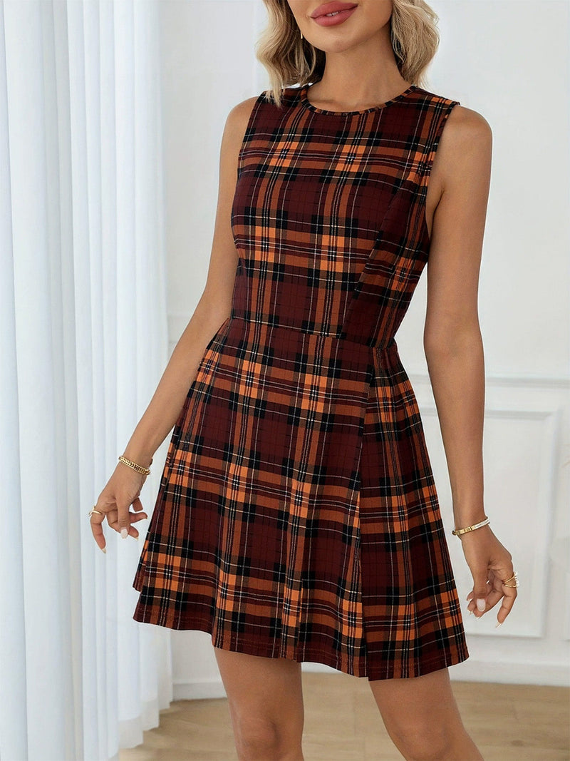Red 1960s Plaid Sleeveless A-Line Dress