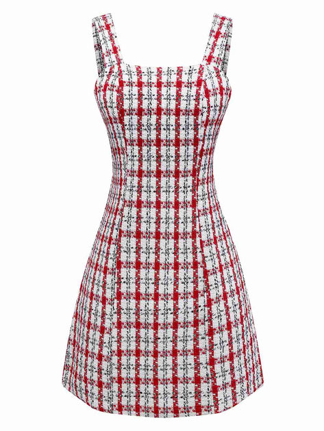 red plaid tweed dress Prosperina Portia Green Multi Plaid Tweed Shift Dress
