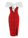 Red 1960s Plush Bow Pencil Dress With Cape - vintage dress, retro fashion, elegant red
