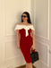 She slips into this Red 1960s Plush Bow Pencil Dress With Cape and suddenly it's a 1960s daydream