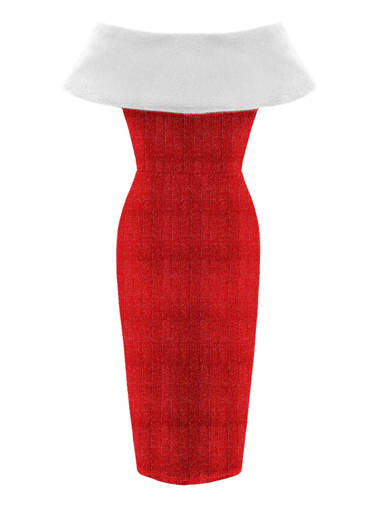 Red 1960s Plush Bow Pencil Dress With Cape - vintage dress, retro fashion, elegant red