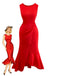 Red 1960s Ruffle Hem Asymmetric Sleeveless Dress - vintage dress, retro fashion, elegant red