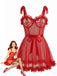 Red 1960s Solid 3D Floral Lace-Up Sleepwear - vintage nightgown, retro sleepwear, elegant red