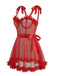 Red 1960s Solid 3D Floral Lace-Up Sleepwear - vintage nightgown, retro sleepwear, elegant red