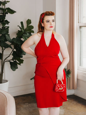 Red 1960s Solid Halter Bodycon Dress: timeless style reimagined