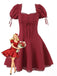Red 1960s Solid Puff Sleeve Lace-up Dress - vintage dress, retro fashion, elegant red