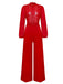 Red 1960s Solid Sheer Lace Long Sleeve Jumpsuit - vintage jumpsuit, retro fashion, elegant red