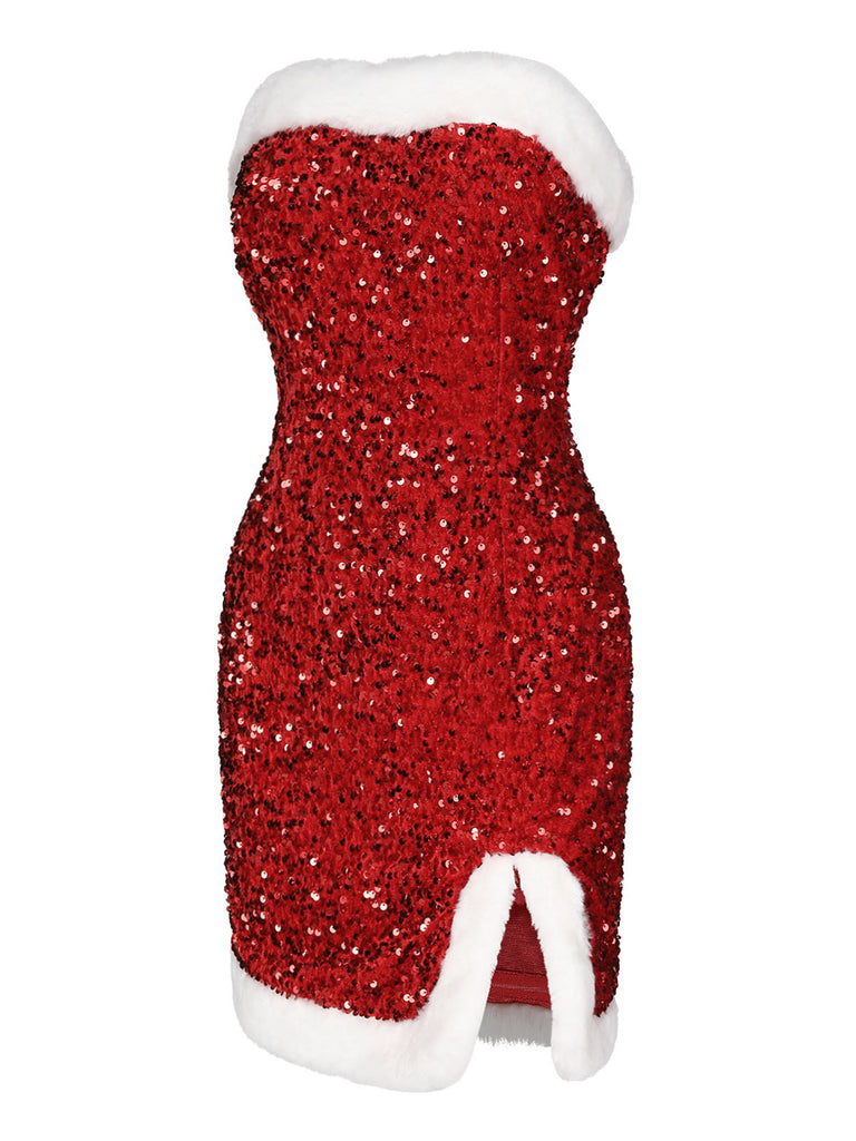Red 1960s Strapless Sequined Dress | Retro Stage Red 1960s Strapless Sequined Dress | Retro Stage