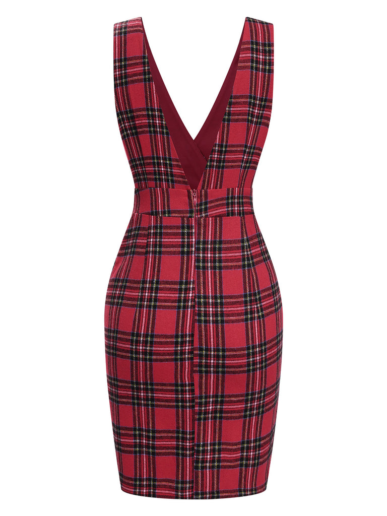 Red 1960s Tartan Plaids Suspender Dress, vintage dress, retro fashion - perfect for women who love vintage and retro fashion