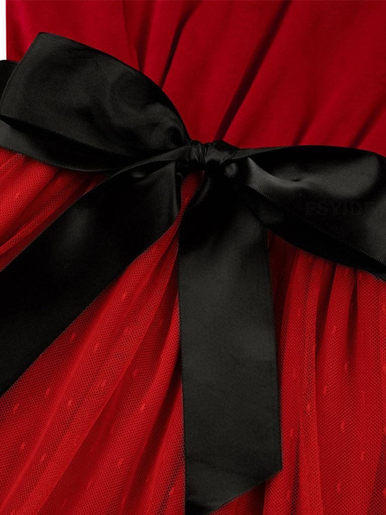 This Red 1960s Velvet Mesh Patchwork Belted Dress wraps her in 1960s elegance, one twirl at a time