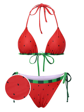 Red 1960s Watermelon Bow Tie Bikini Set, vintage swimsuit, pin-up swimwear - perfect for women who love vintage and retro fashion