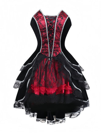 Red 1970s Bat Strapless Lace High-Low Hem Dress - vintage dress, retro fashion, elegant red