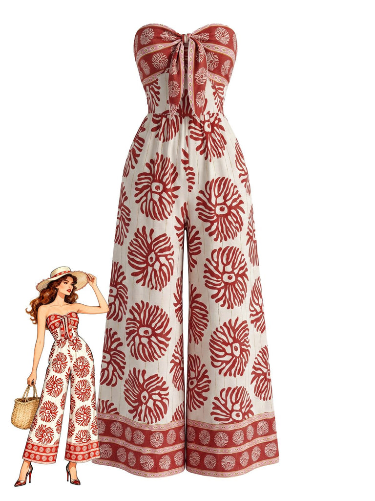 Red 1950s Vintage Retro Jumpsuit