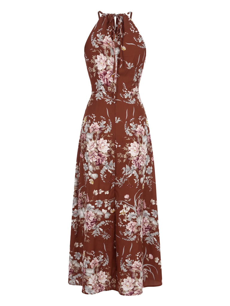vintage floral boho dress Boho Dress V-Neck Half Sleeves Floral Printed Stretch Pleated Maxi Beach Dress