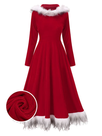 Red 1970s Christmas Fur Hooded Dress, vintage dress, retro fashion - perfect for women who love vintage and retro fashion
