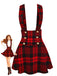 Red 1970s Plaids Button Suspender Skirt - vintage skirt, retro style, elegant red
