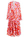 Red 1970s Ruffles Floral Cover-Up Dress - vintage dress, retro fashion, elegant red