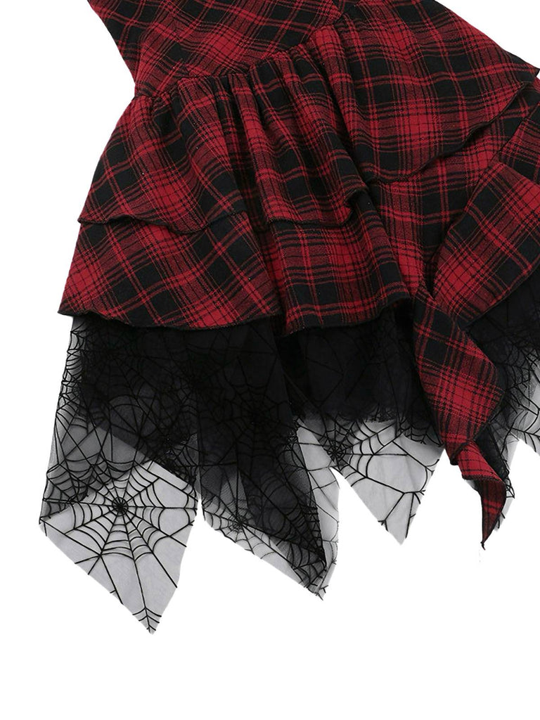 Red 1970s Spiderweb Mesh Tartan Strapless Dress, vintage dress, retro fashion - perfect for women who love vintage and retro fashion