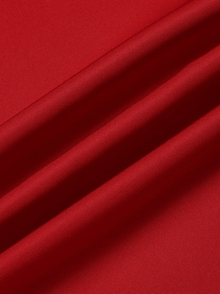She walks in these Red 1970s Suspender Wide-Leg Solid Pants and the world follows