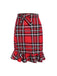 This Red 1970s Tartan Plaids Bow Ruffles Skirt spins 1970s stories with every step