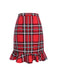 Red 1970s Tartan Plaids Bow Ruffles Skirt — because 1970s glamour deserves an encore