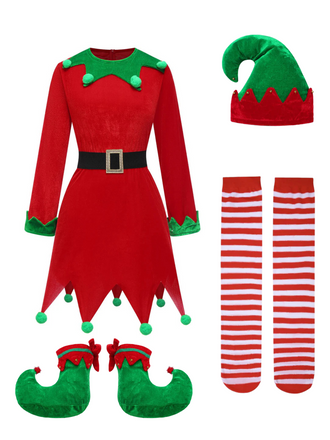 Red 1980s Christmas Elf Costume Dress Set - vintage dress, retro fashion, elegant red