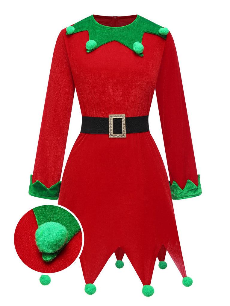 Red 1980s Christmas Elf Costume Dress Set: where 1980s romance meets her modern spirit