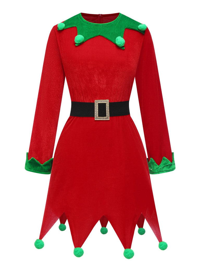 This Red 1980s Christmas Elf Costume Dress Set wraps her in 1980s elegance, one twirl at a time