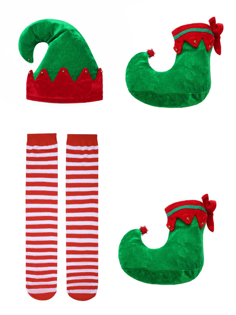 Red 1980s Christmas Elf Costume Dress Set — the kind of 1980s dress that makes strangers smile