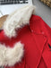 Red 1980s Detachable Fur Collar Tie Knit Cardigan - vintage fashion, retro style, elegant red