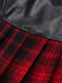 Red 1980s Steampunk Plaid Leather Pleated Skirt - vintage skirt, retro style, elegant red