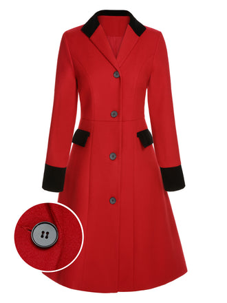 Red & Black 1950s Lapel Button Pocket Coat, vintage coat, retro outerwear - perfect for women who love vintage and retro fashion